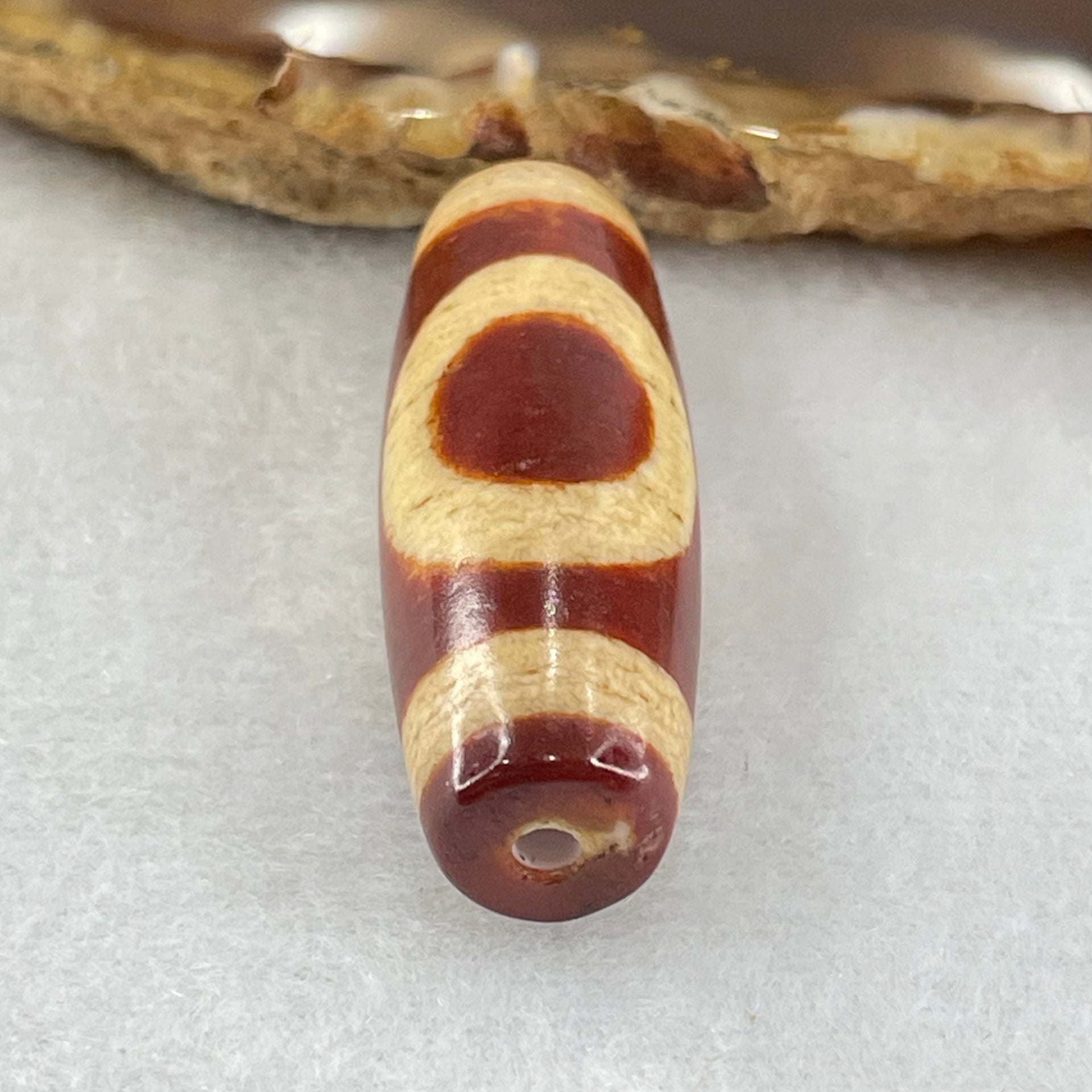 Natural Powerful Tibetan Old Oily Red White Agate One Eye Fire Sign Dzi Bead Heavenly Master (Tian Zhu) 一眼火天珠 9.70g 37.1 by 13.0mm - Huangs Jadeite and Jewelry Pte Ltd