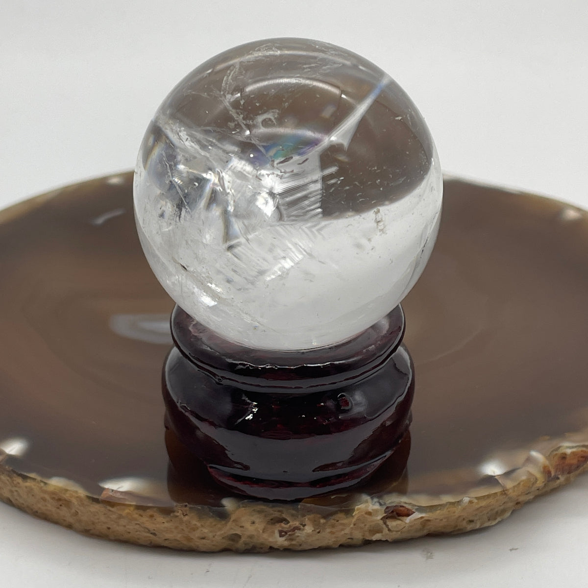 Good Grade Clear Quartz Sphere Ball with Wooden Stand Display | (162.12g | 47.0mm | 66.5mm | Catalyst, "King of Crystals" Ultimate Energy Amplifier, 360° Energy Harmonizer & Feng Shui Space Purifier)
