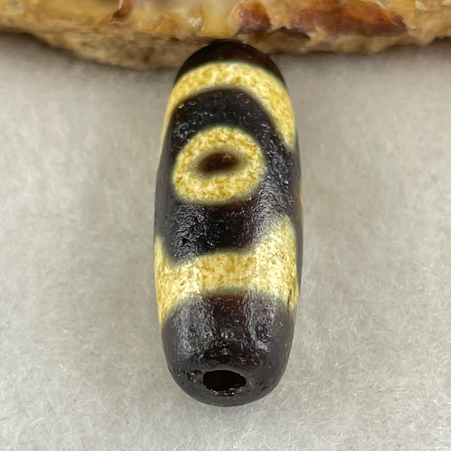 Natural Powerful Tibetan Old Oily Agate 3 Eyes Dzi Bead Heavenly Master (Tian Zhu) 三眼天诛 5.07g 28.8 by 10.8mm - Huangs Jadeite and Jewelry Pte Ltd