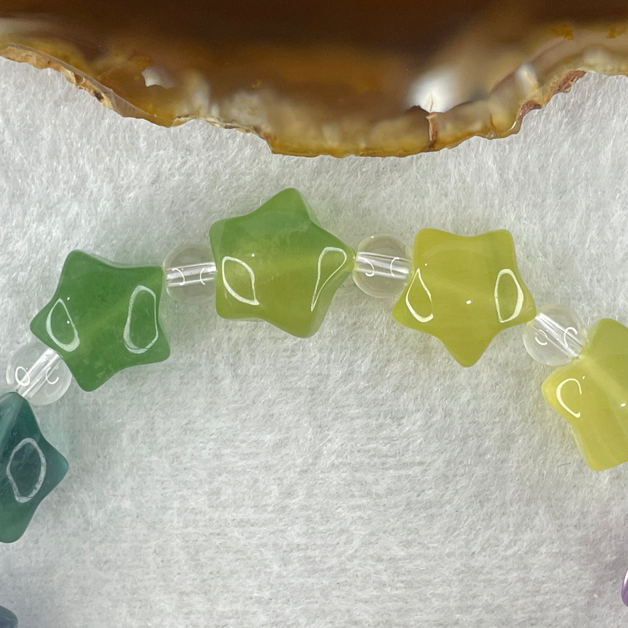 Certified Natural Deep Purple with Green and Yellow Fluorite Star Shape Bracelet 37.50g 18cm 14.2mm 12Pcs