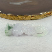 Type A Light Lavender with Green Patches Jadeite Guan Yin Pendent with Wooden Stand 111.55g  111.8 by 58.7 by 46.6mm - Huangs Jadeite and Jewelry Pte Ltd