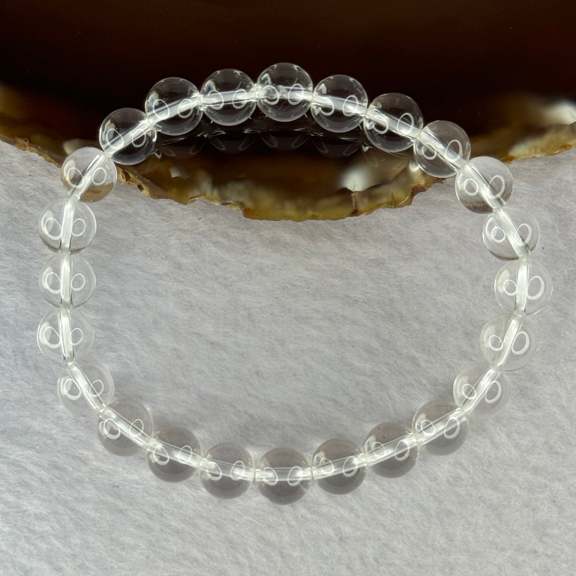 Natural Clear Quartz Bracelet 天然白水晶手链 18.70g 16.5cm 8.4mm 24 Beads - Huangs Jadeite and Jewelry Pte Ltd