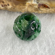 Natural Type A Lao Keng Old Mine Green with Light Green Jadeite Flora Carving Bead Charm 1.37g 11.4mm - Huangs Jadeite and Jewelry Pte Ltd
