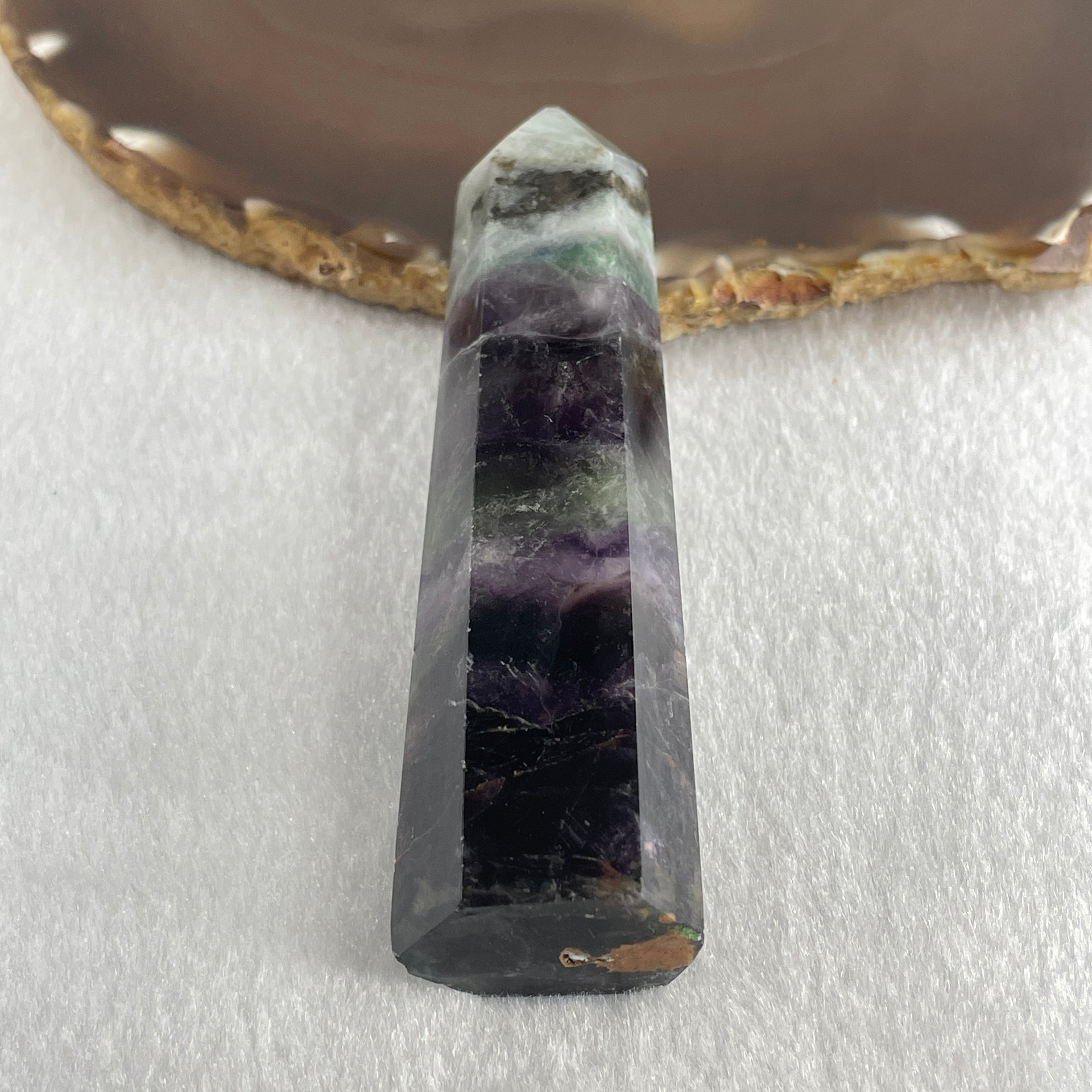 Natural Green and Purple Fluorite Quartz Tower Display 81.81g 95.0 by 25.3 by 19.3mm - Huangs Jadeite and Jewelry Pte Ltd