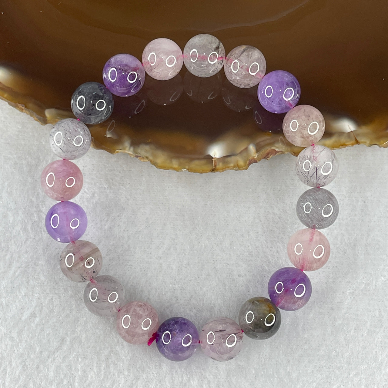 Certified Above-Average Grade Natural Super 7 Crystal Beads Bracelet | Bold High-Mass Showcase Strand | Authentic Sacred Seven Multi-Mineral Inclusions Quartz Spiritual Catalyst & Auric Shield Bracelet (28.95g | 16.5cm Length | 10.2mm | 20 Beads)