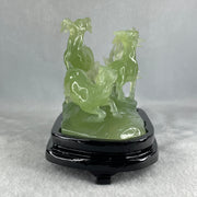 Natural Green Serpentine 3 Goat on Grassland with Wooden Stand Display 913.3g 215.0  by 102.2 by 130.0mm - Huangs Jadeite and Jewelry Pte Ltd