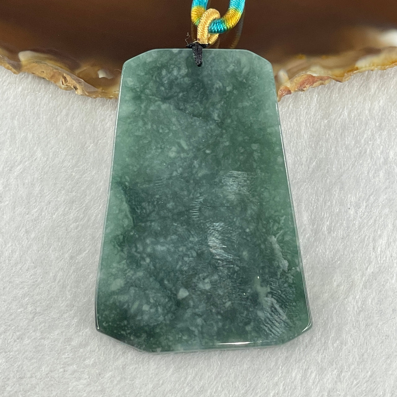 Natural Type A Blueish Green Jadeite Wu Shi Pai Pendant 34.34g 57.2 by 40.0 by 5.0mm