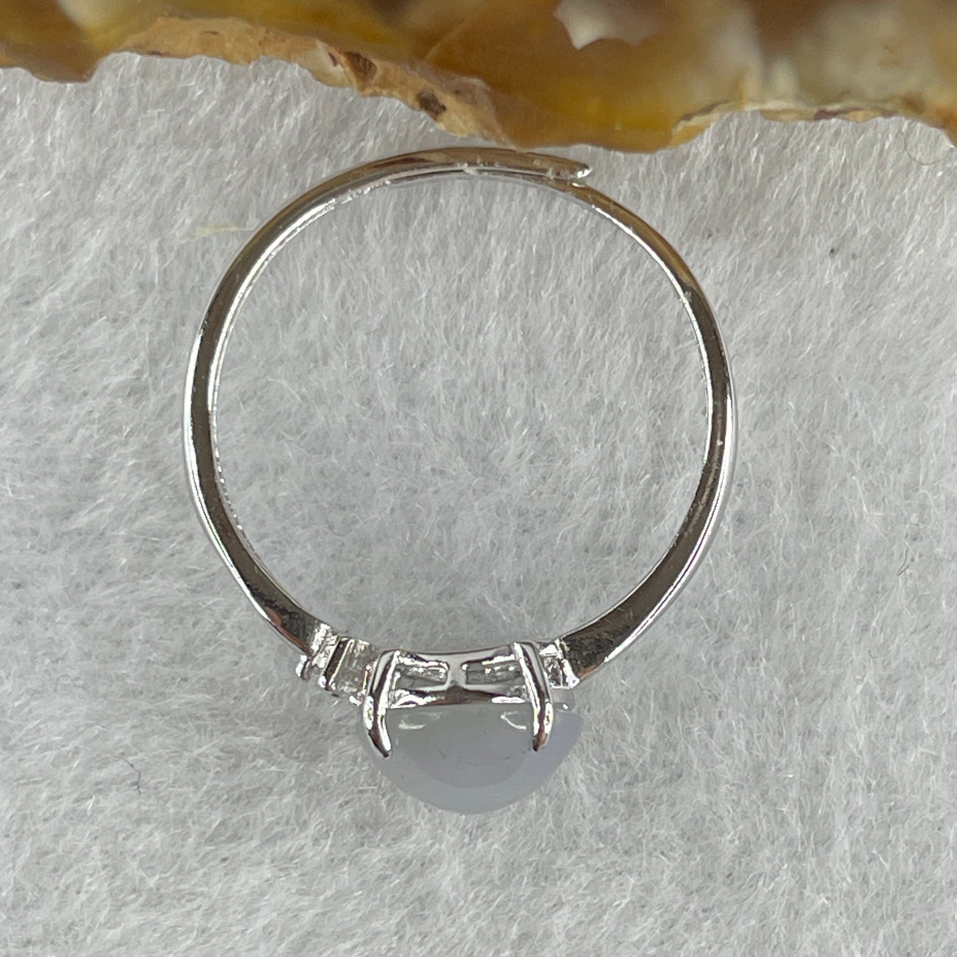 Natural Type A Semi Icy Faint Lavender Jadeite Round Shape Cabouchon in S925 Silver Ring (Adjustable Size) 1.33g 7.7 by 4.5mm - Huangs Jadeite and Jewelry Pte Ltd