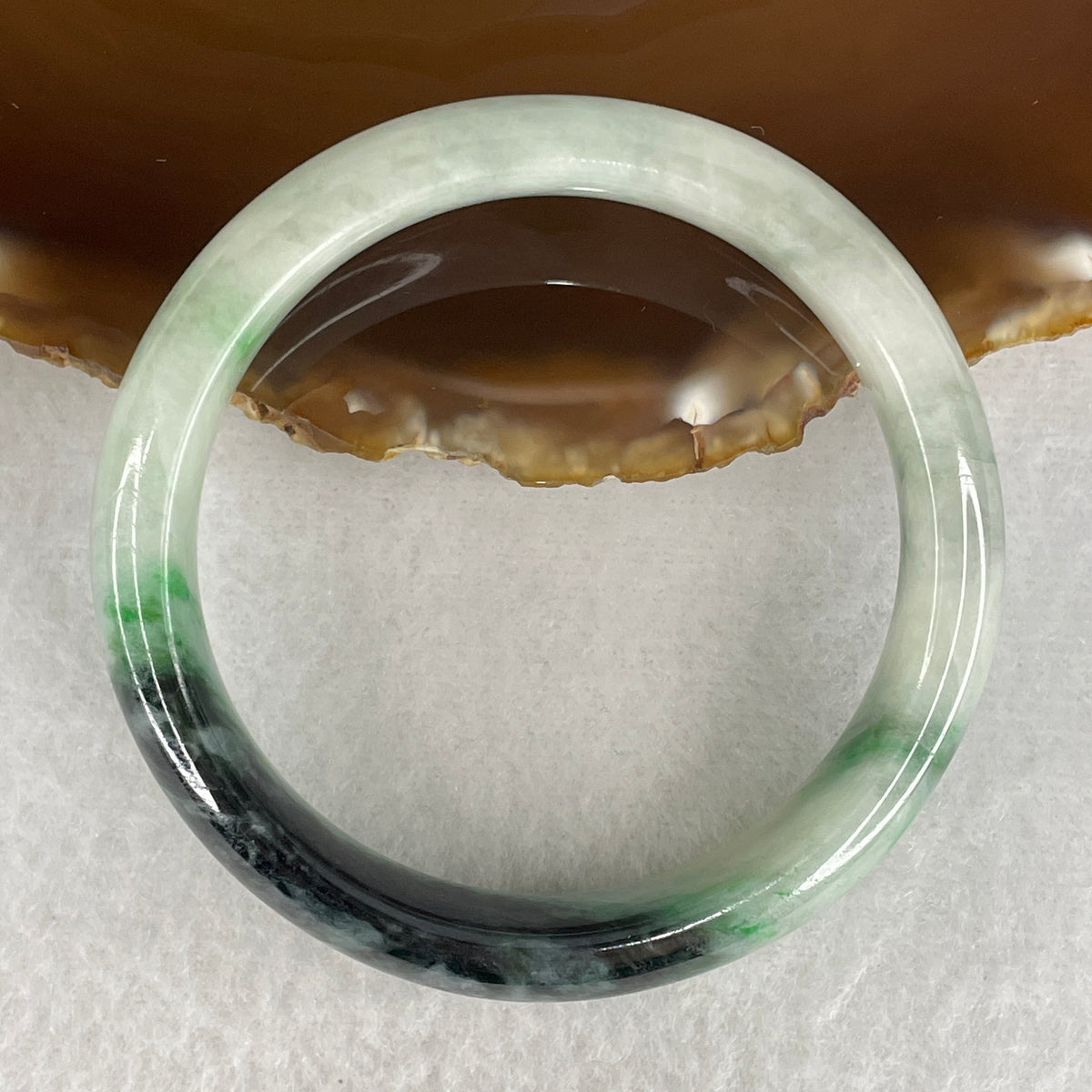 Natural Type A Jadeite Bangle | Light Green with Dark & Apple Green Piao Hua (47.42g | 53.6mm Inner Diameter | 12.4 x 8.0mm) (Slight Internal Line)