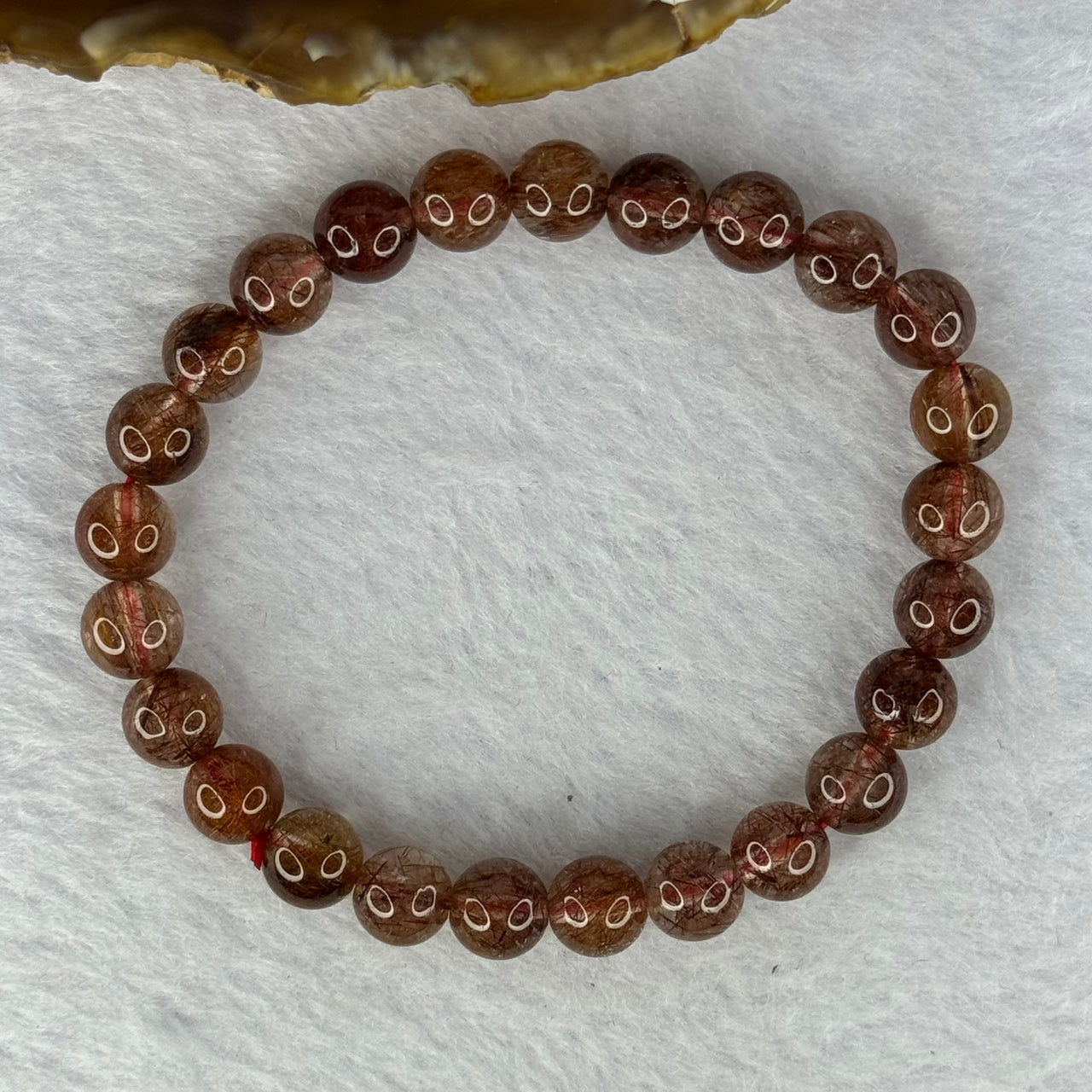 Natural Copper Rutilated Quartz Beads Bracelet 天然銅髮晶手镯 16.12g 16cm 7.9mm 25 Beads - Huangs Jadeite and Jewelry Pte Ltd