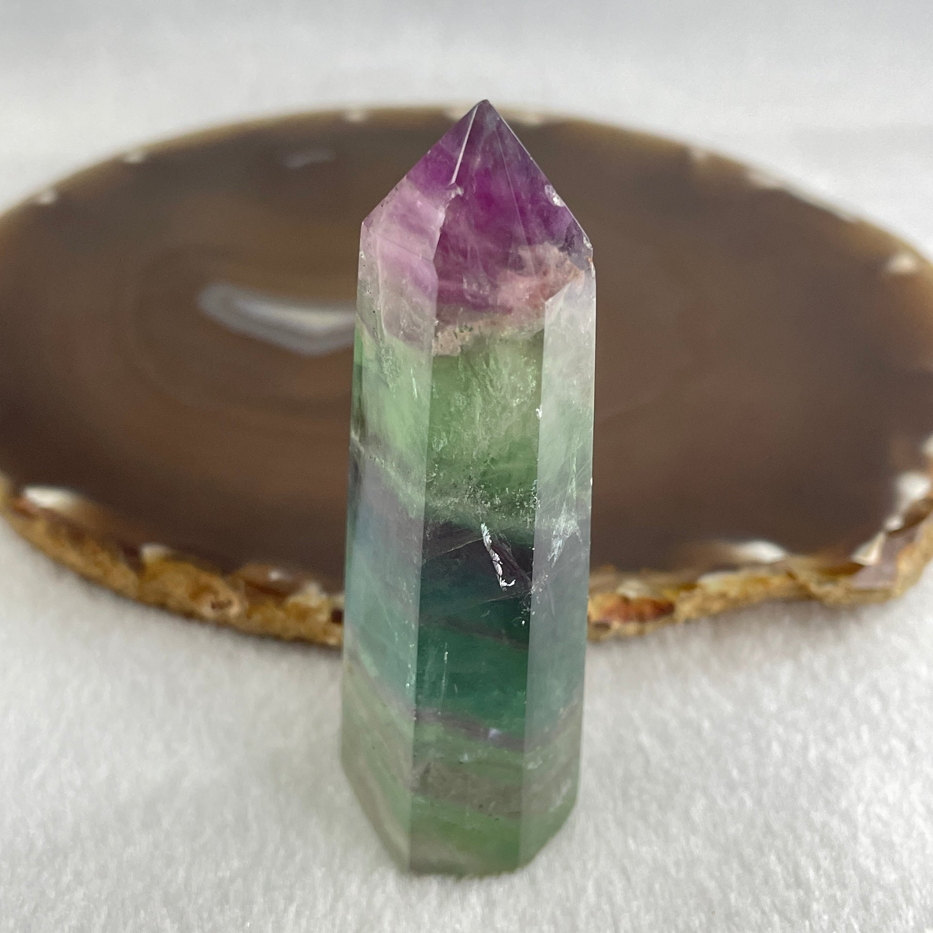 Natural Green and Purple Fluorite Quartz Tower Display 86.18g 81.2 by b27.3. by 22.1mm - Huangs Jadeite and Jewelry Pte Ltd
