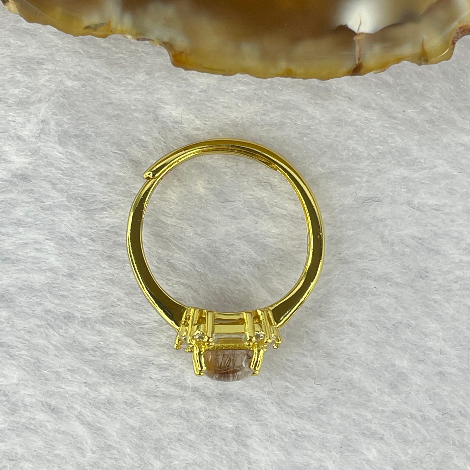 Natural Golden Rutilated Quartz in 925 Sliver Ring (Gold Color) 1.90g 5.8 by 3.5 mm Adjustable Size - Huangs Jadeite and Jewelry Pte Ltd