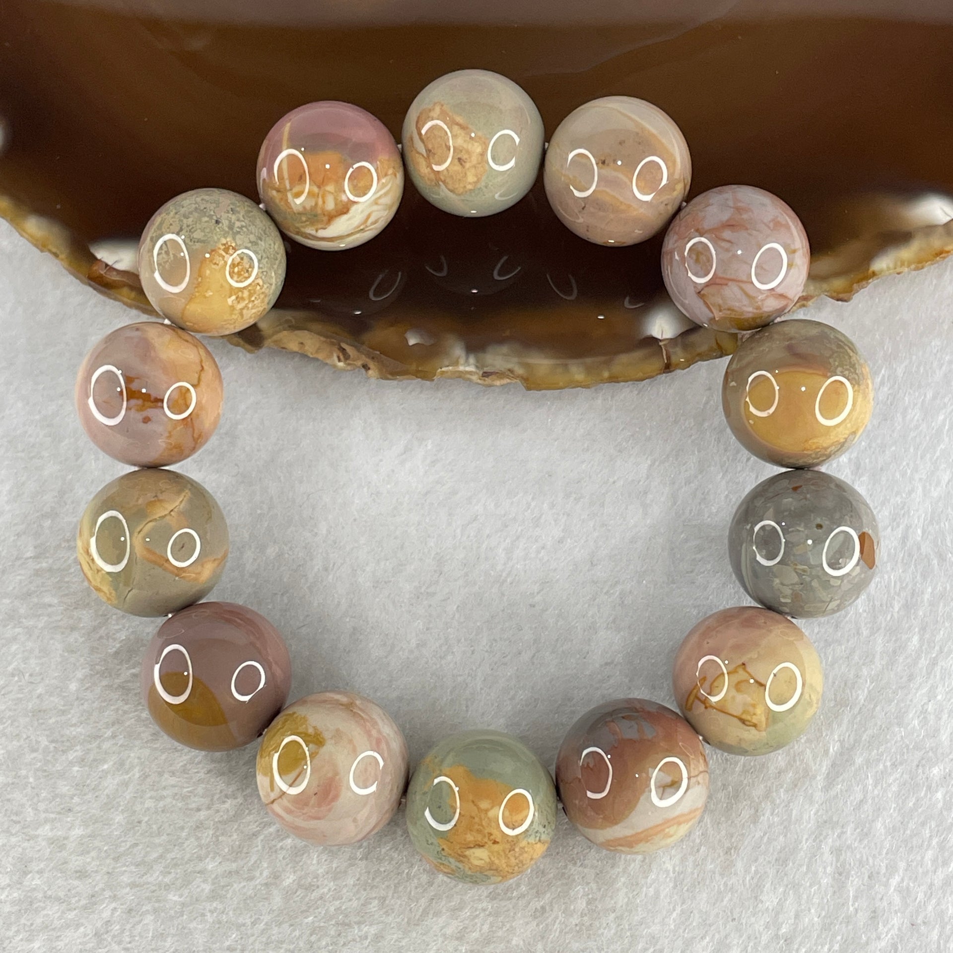 Certified Natural Alashan Agate Greyish Pink Beads Bracelet 66.758g 16cm 15.4mm 14Beads - Huangs Jadeite and Jewelry Pte Ltd