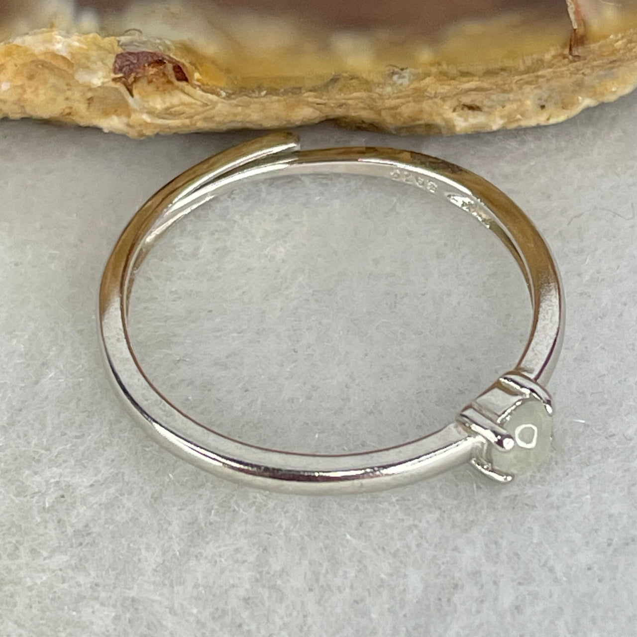 Type A Semi Icy Light Lavender Cabochon Jadeite in S925 Sliver Ring (Adjustable Size) 0.89g 3.1 by 2.0mm - Huangs Jadeite and Jewelry Pte Ltd