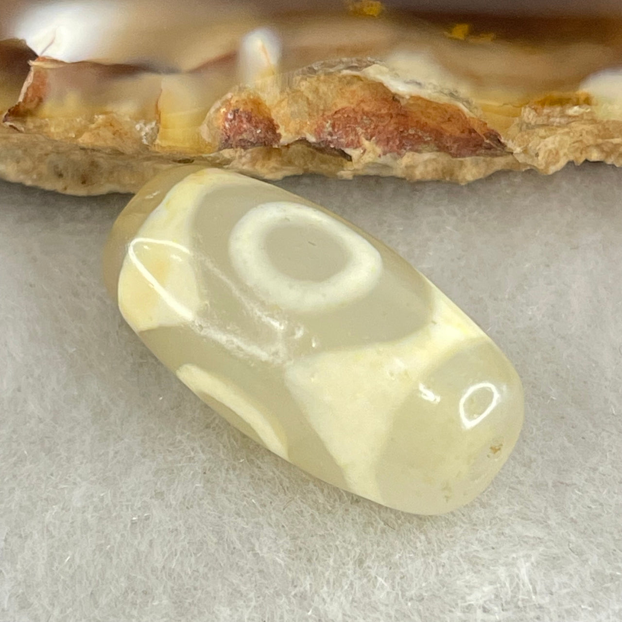 Natural Powerful Tibetan Old Oily Agate 3 Eyes Dzi Bead Heavenly Master (Tian Zhu) 三眼天诛 3.06g 20.1 by 10.3mm - Huangs Jadeite and Jewelry Pte Ltd