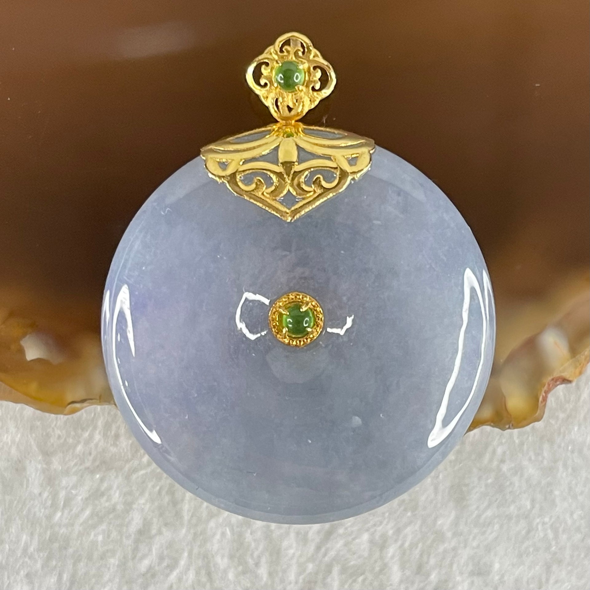 Type A Deep Intense Lavender Jadeite Ping An Kou Donut in 18K Yellow Gold AU750 Clasps 8.51g 26.0 by 5.8mm - Huangs Jadeite and Jewelry Pte Ltd