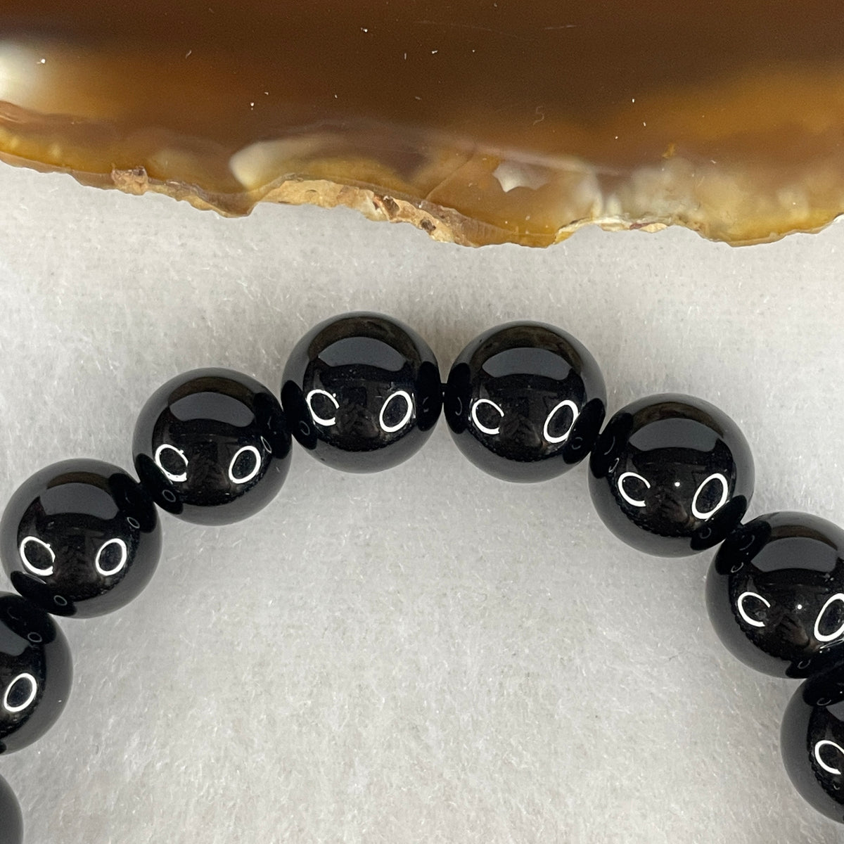 Certified Good Grade Natural Black Obsidian Beads Bracelet | 10.4mm Mirror-Polished (26.16g | 19 Beads | 16cm)