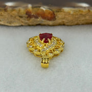 Natural Transparent Vivid Red Pear Shape Brilliant / Step Cut Ruby (Heated) Approx. 1.0ct 6.02 by 5.42 by 3.85mm in 750 18K Yellow Gold and Natural Diamonds 3.39g - Huangs Jadeite and Jewelry Pte Ltd