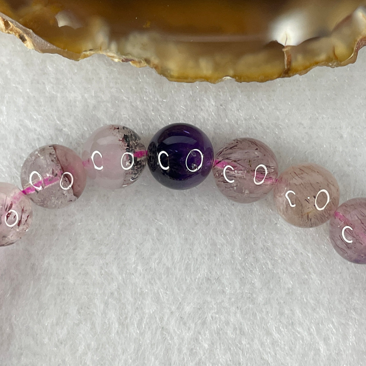 Certified Above-Average Grade Natural Super 7 Crystal Beads Bracelet | High-Fluidity Crystalline Strand | Authentic Sacred Seven Multi-Mineral Inclusions Quartz Spiritual Catalyst & Auric Shield Bracelet (18.01g | 16.5cm Length | 8.3mm | 24 Beads)