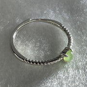 Type A Semi Icy Green Cabochon Jadeite in S925 Sliver Ring (Adjustable Size) 0.98g 3.5 by 1.8mm - Huangs Jadeite and Jewelry Pte Ltd