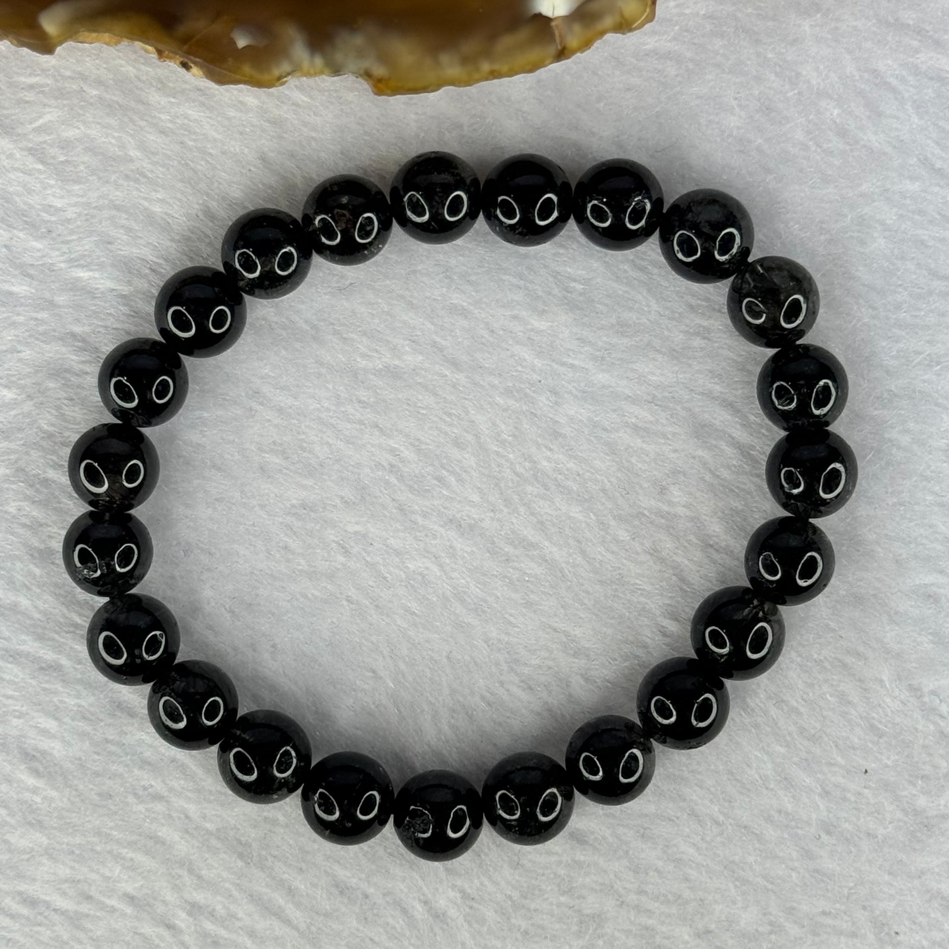 Natural Black Rutilated Quartz Beads Bracelet 天然黑发水晶手链 17.54g 15cm 8.4mm 23 Beads - Huangs Jadeite and Jewelry Pte Ltd