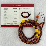 Natural Blood Red with Yellow Amber Beads Necklace 天然血珀项链 12.27g 60cm 9.4mm 3 Beads 5.7mm 6 Beads 5.1mm 104 Beads - Huangs Jadeite and Jewelry Pte Ltd