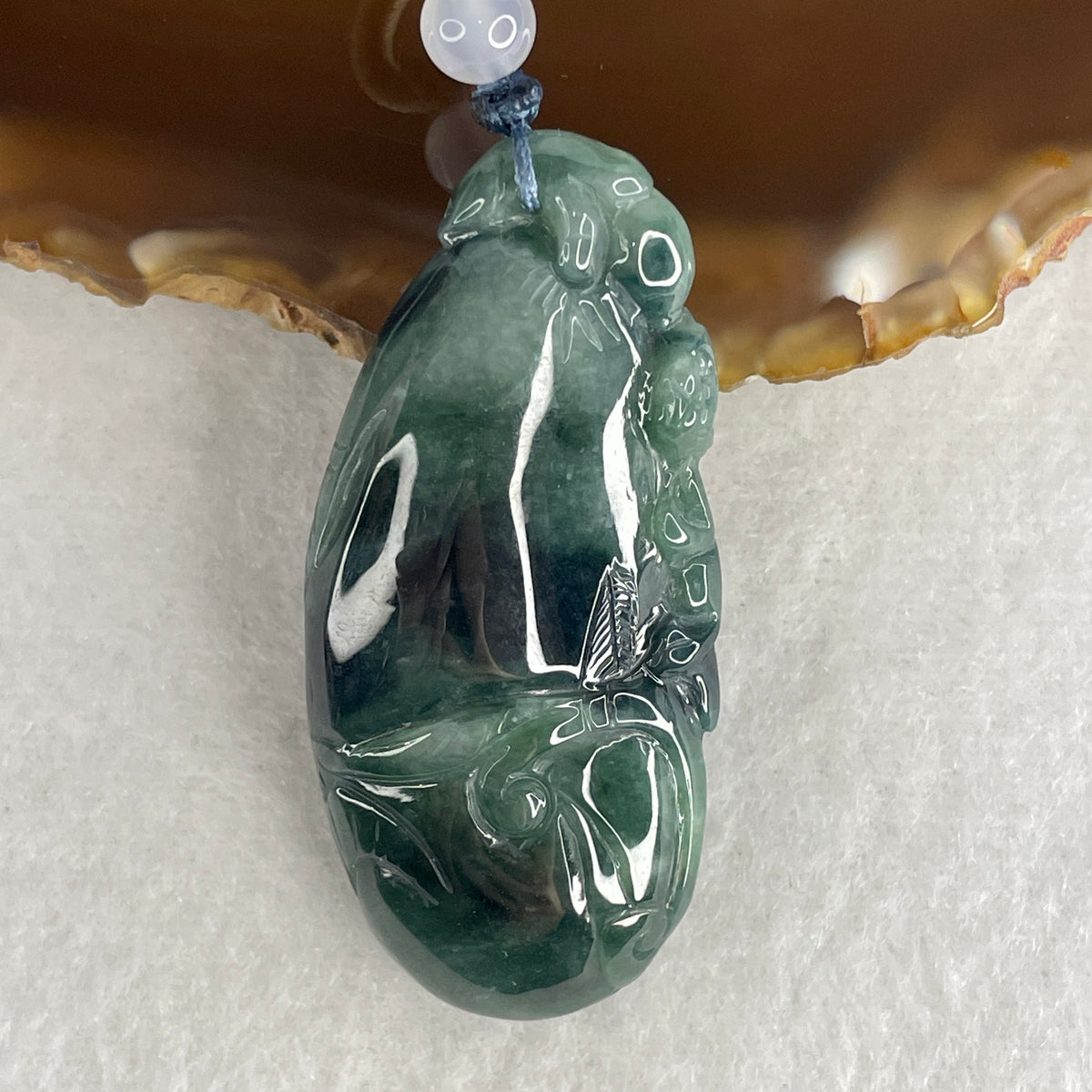 Natural Type A Dark Green Jadeite Ruyi with Bat Pendant | (29.96g | 52.8x24.2x12.5mm | Heart & Root Chakra Harmony, "Fu In Hand" Fortune & As You Wish Power Shield)
