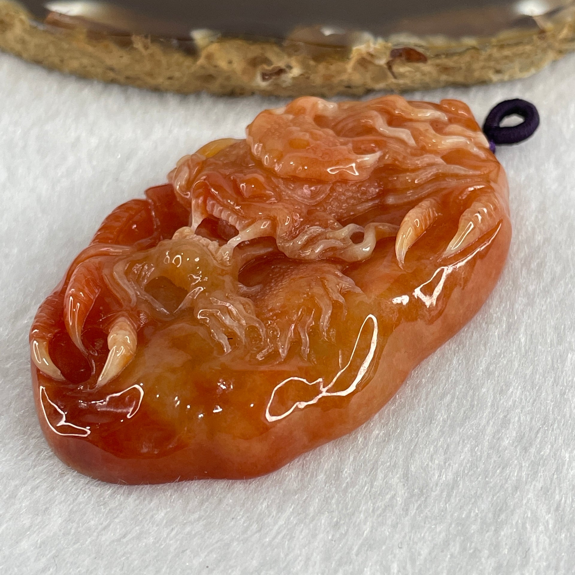 Type A Brownish Red Jadeite Dragon Double Side Pendant 55.34g 66.4 by 39.8 by 12.3mm - Huangs Jadeite and Jewelry Pte Ltd