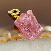 Natural Strawberry Quartz Fortune Cat Charm 3.40g 17.3 by 12.0 by 9.0mm - Huangs Jadeite and Jewelry Pte Ltd