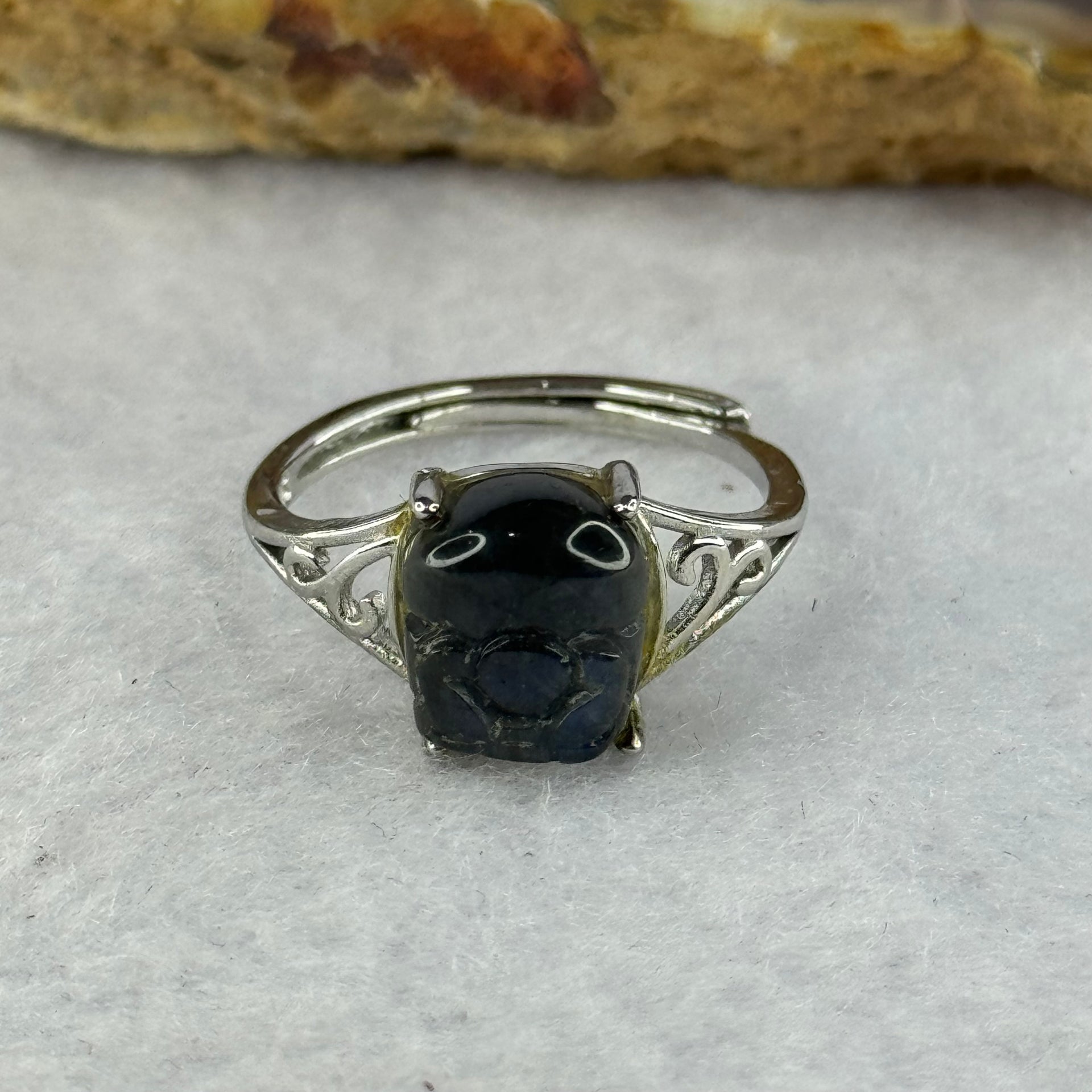 Natural Labradorite Pixiu in S925 Sliver Ring (Adjustable Size) 2.05g 9.7 by 8.3 by 5.4mm - Huangs Jadeite and Jewelry Pte Ltd