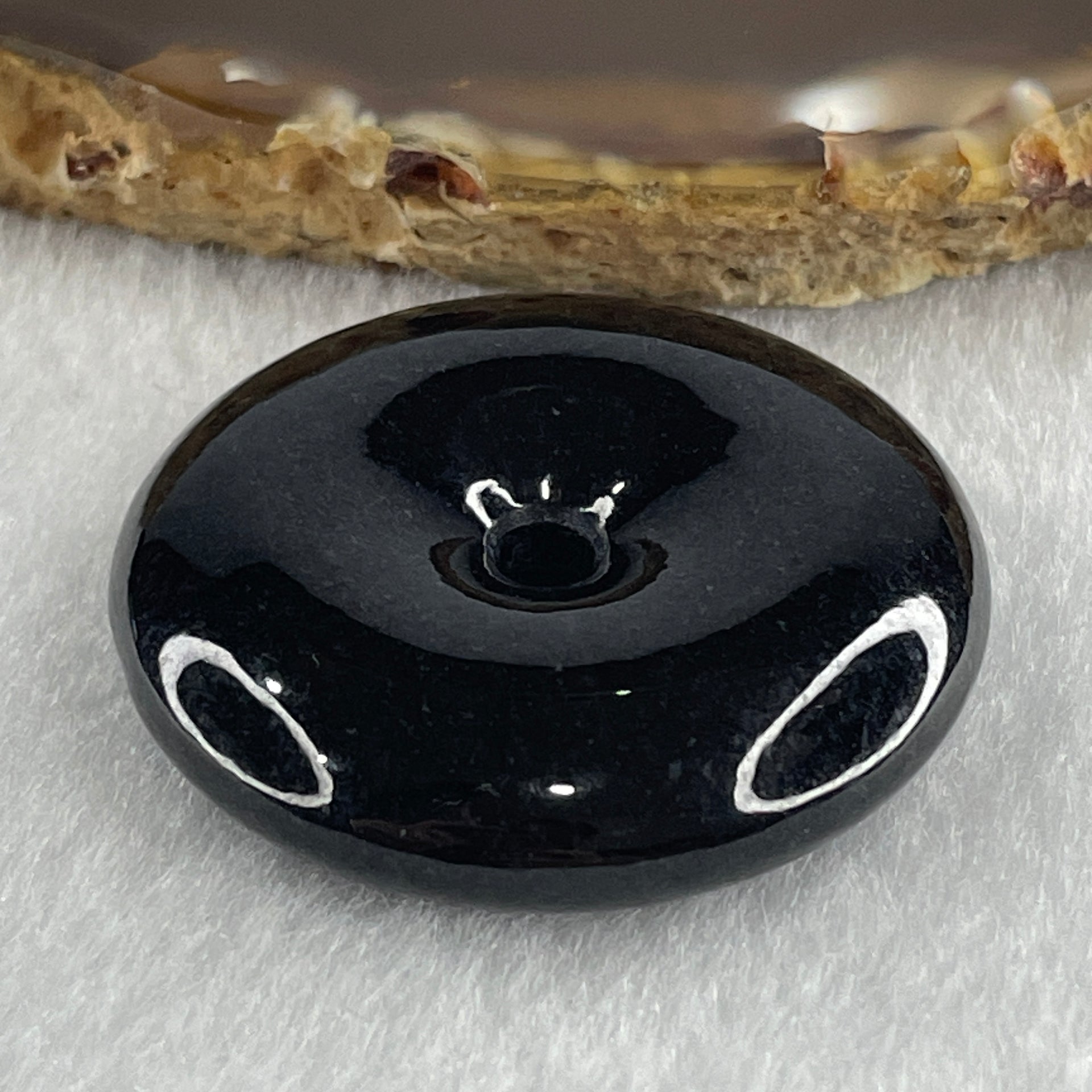 Type A Opaque Black Omphacite Jadeite Ping An Kou Donut Pendant 23.51g 36.2 by 8.7mm - Huangs Jadeite and Jewelry Pte Ltd