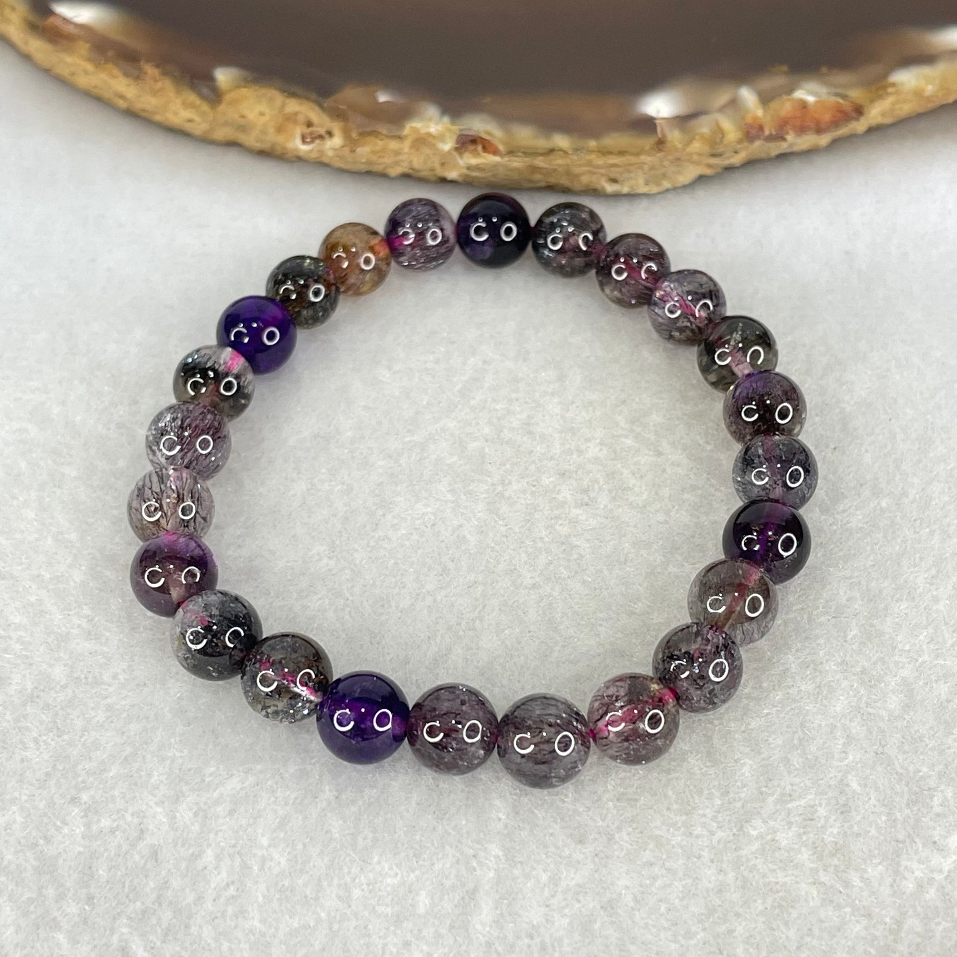 Good Grade Natural Blackcurrant Super 7 Beads Bracelet 12.59g 14cm 7.3mm 24 Beads - Huangs Jadeite and Jewelry Pte Ltd