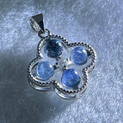 Above Average Grade Rare Natural Blue Dumortierite Rutilated Quartz in S925 Four Leaf Clover Pendant 2.32g 4.0mm 4pcs - Huangs Jadeite and Jewelry Pte Ltd
