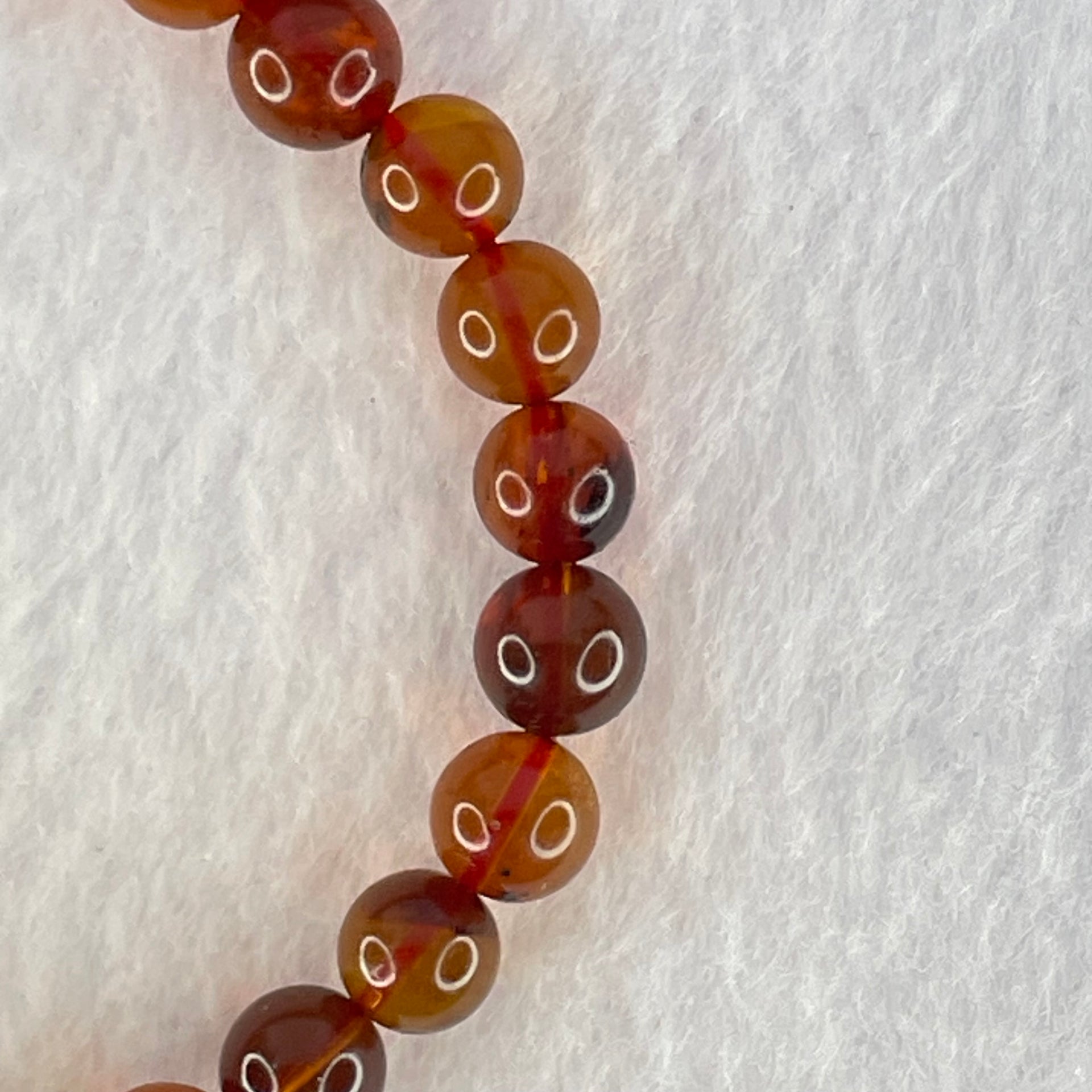 Natural Blood Red with Yellow Amber Beads Bracelet 4.88g 15cm 7.4mm 25 Beads - Huangs Jadeite and Jewelry Pte Ltd