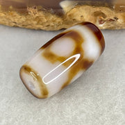 Natural Powerful Tibetan Old Oily White with Dark Brown Agate 3 Eyes Dzi Bead Heavenly Master (Tian Zhu) 三眼天诛 3.49g 19.6 by 10.3mm - Huangs Jadeite and Jewelry Pte Ltd