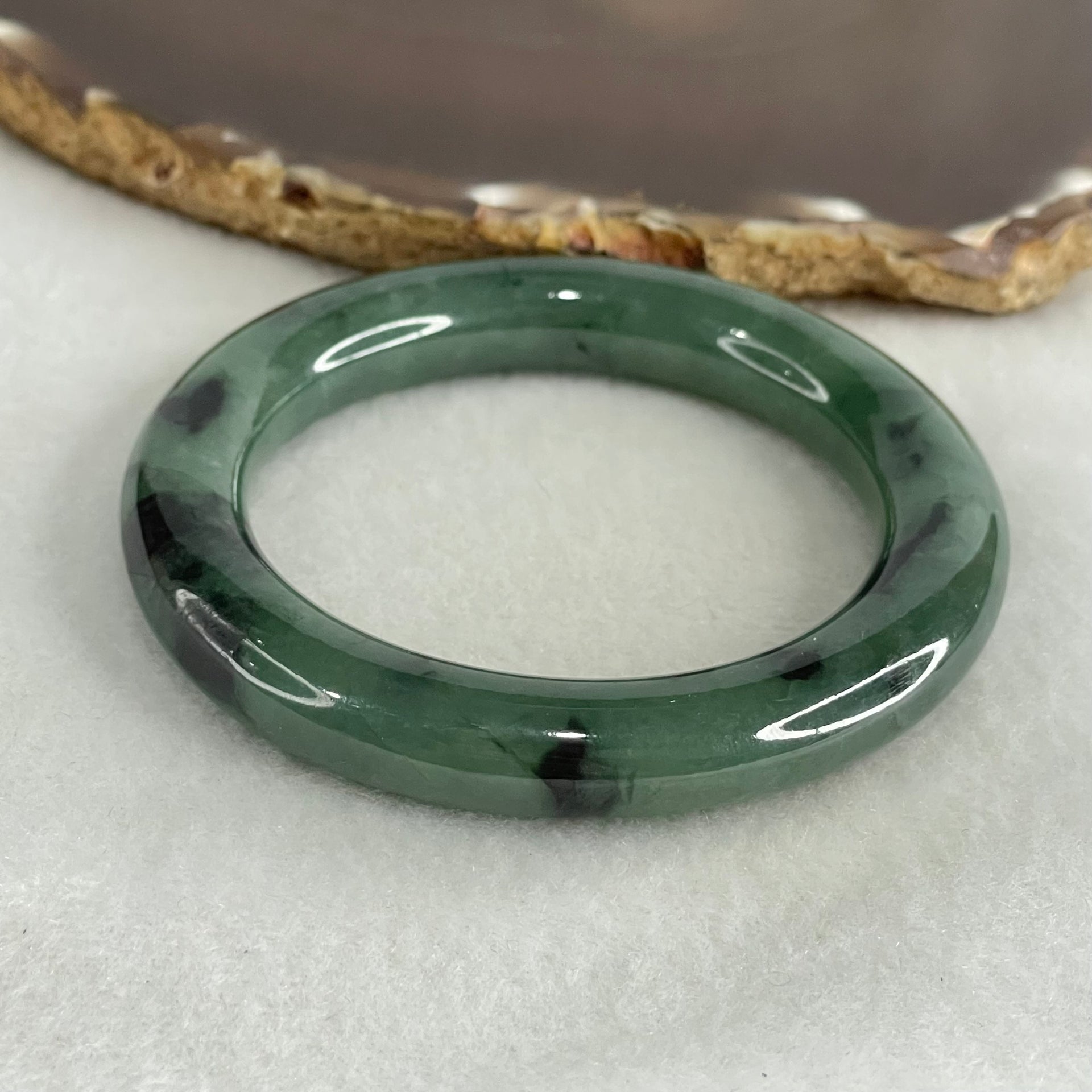 Type A Green with Dark Green Piao Hua Jadeite Bangle 55.69g Internal Diameter 52.0mm 10.0 by 11.1mm (Slight Internal Lines) - Huangs Jadeite and Jewelry Pte Ltd