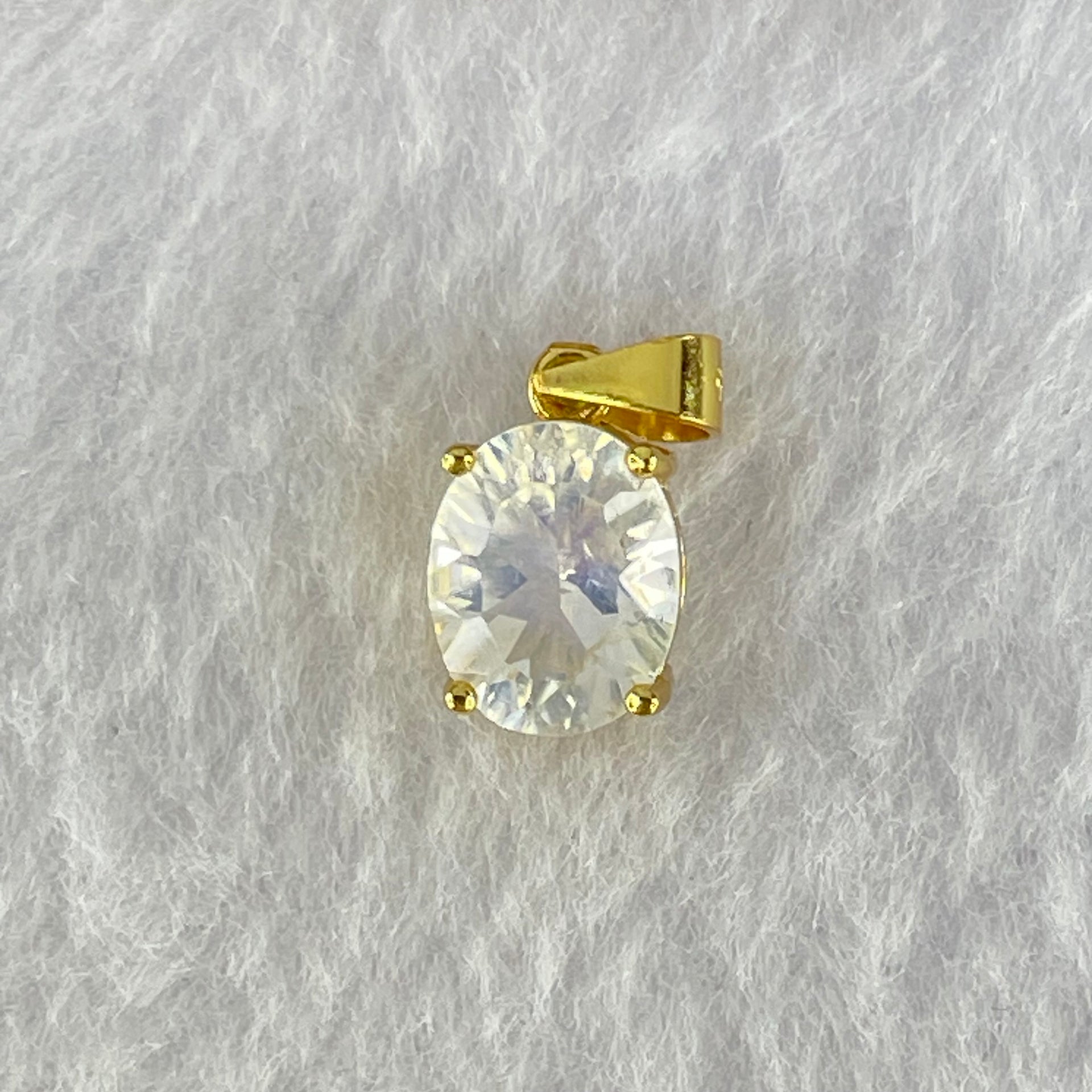 Natural Madagascar Blue Moonstone in S925 Silver Gold Color Pendant 1.27g 10.1 by 7.2 by 5.0mm - Huangs Jadeite and Jewelry Pte Ltd