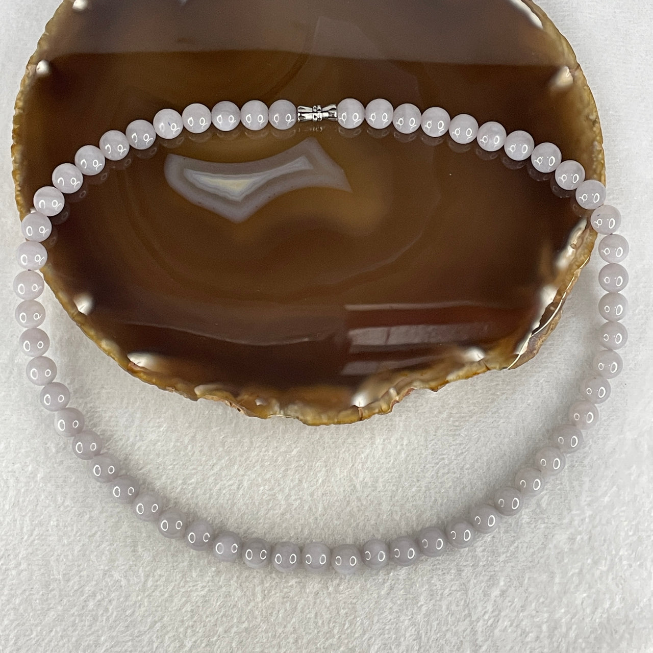 Certified Natural Nephrite Necklace 42.23g - 7.9mm x 56 Beads - 42cm Length - Light Purplish Grey Grade A Untreated Nephrite Jade Jewelry
