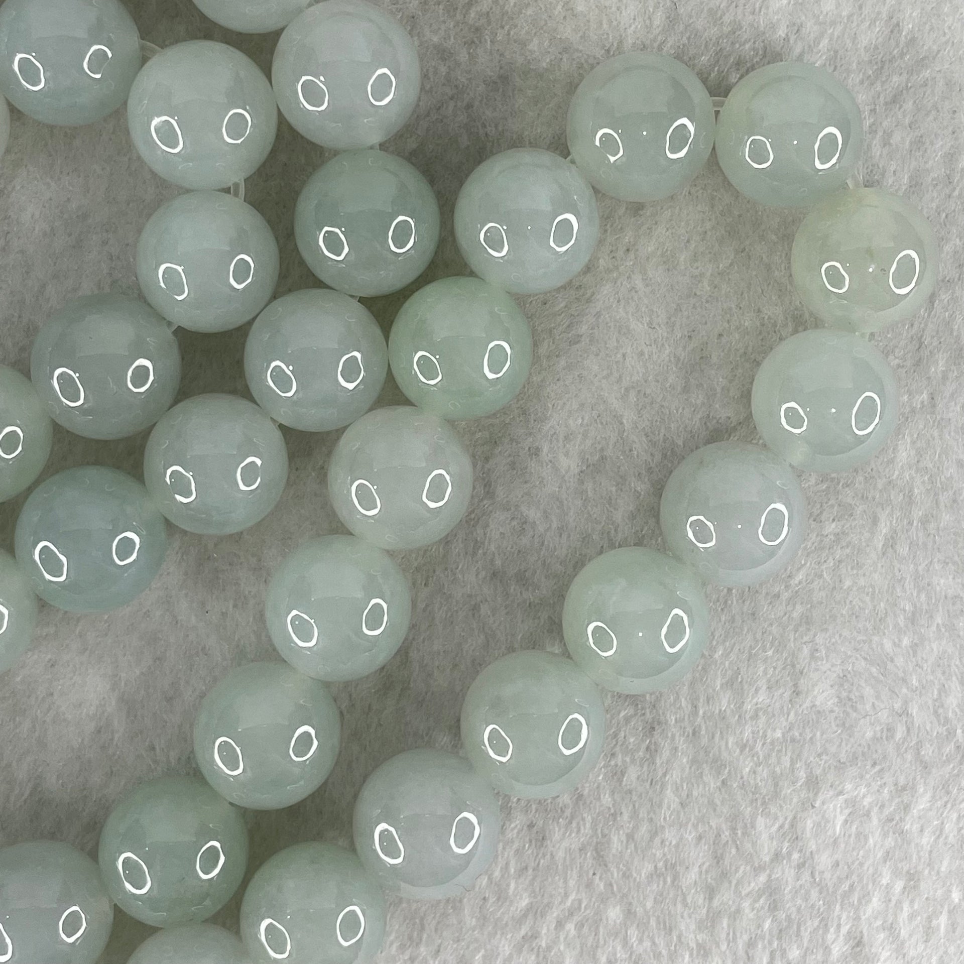 Type A Light Lavender Green Jadeite Beads Necklace 160.48g 56cm 12.6mm 48 Beads - Huangs Jadeite and Jewelry Pte Ltd