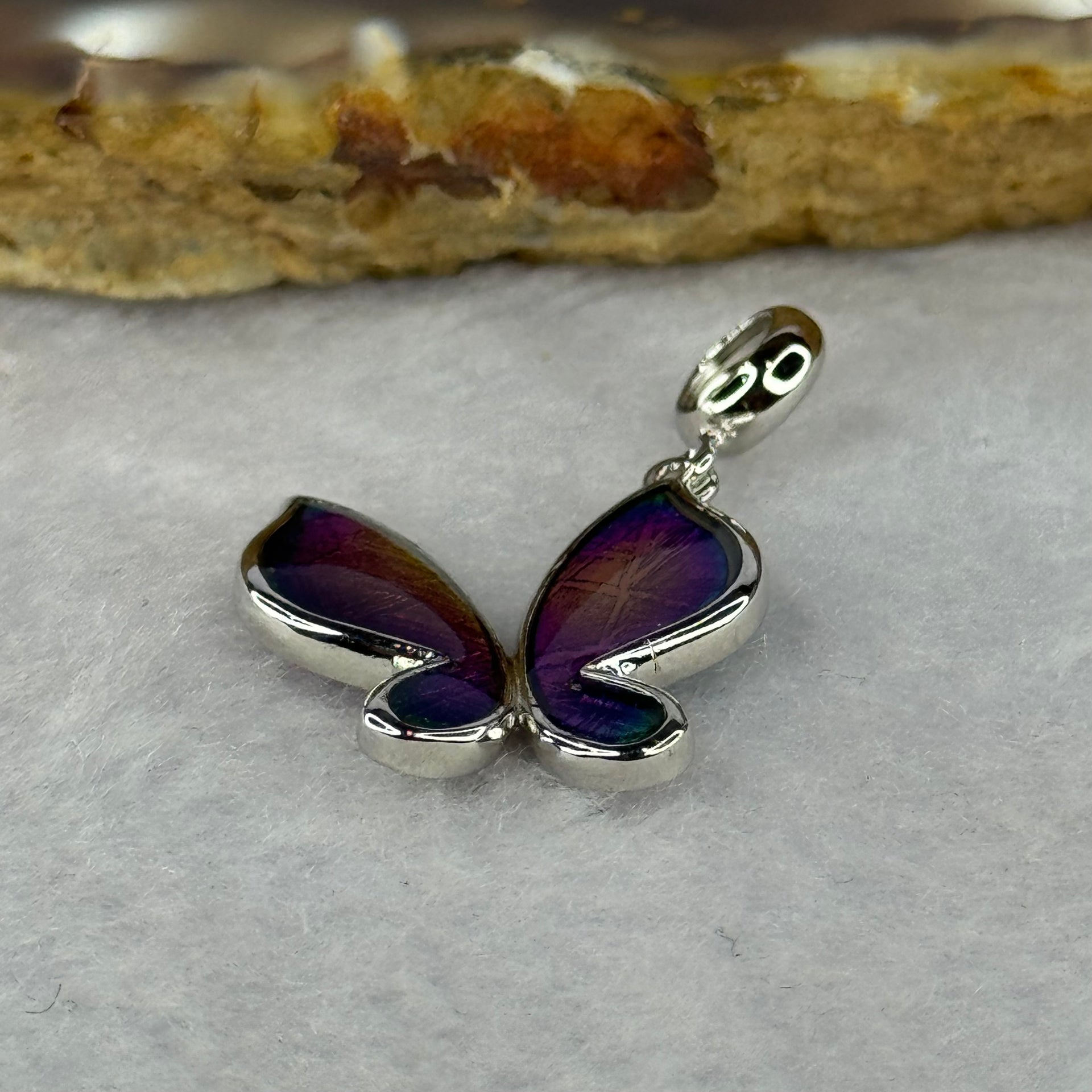 Natural Meteorite Multi Color Butterfly Pendant in S925 Silver 1.78g 17.4 by 15.6 by 3.4mm - Huangs Jadeite and Jewelry Pte Ltd