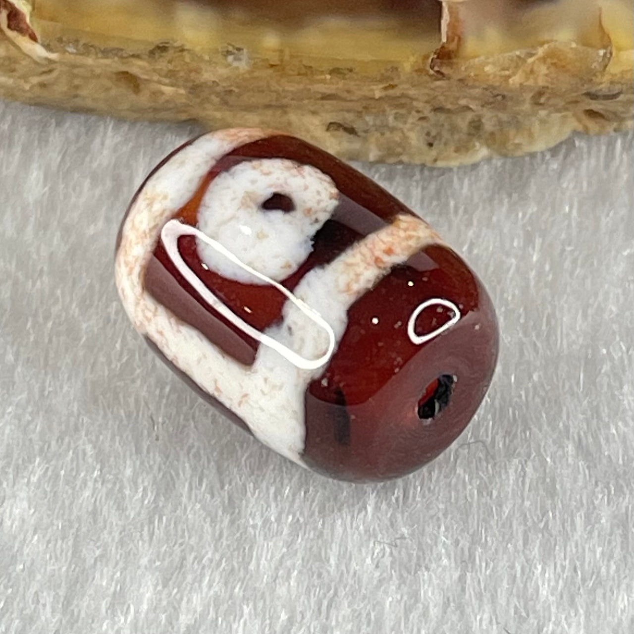 Natural Powerful Tibetan Old Oily Agate 2 Eyes Dzi Bead Heavenly Master (Tian Zhu) 二眼天诛 2.46g 14.0 by 10.2mm - Huangs Jadeite and Jewelry Pte Ltd