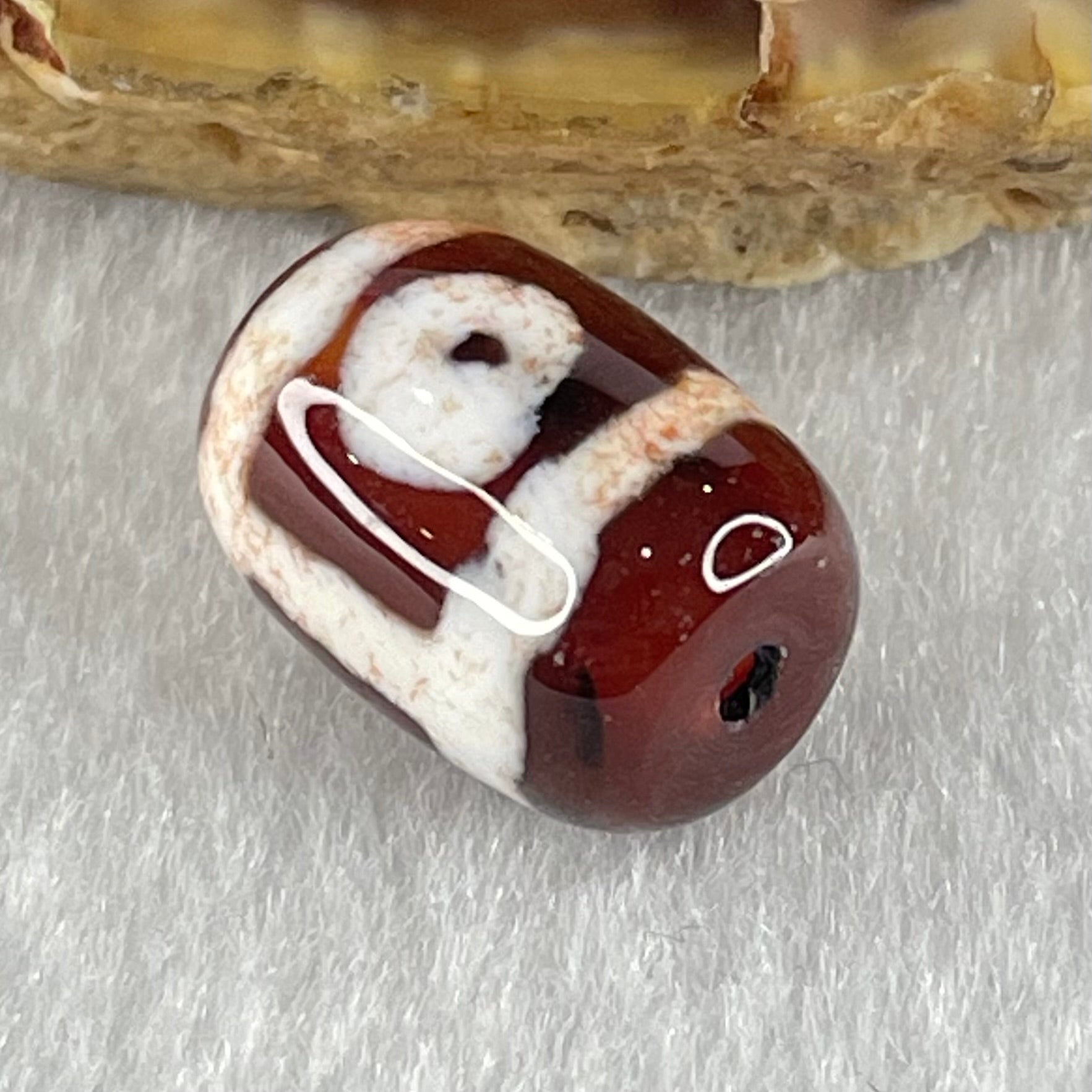 Natural Powerful Tibetan Old Oily Agate 2 Eyes Dzi Bead Heavenly Master (Tian Zhu) 二眼天诛 2.46g 14.0 by 10.2mm - Huangs Jadeite and Jewelry Pte Ltd