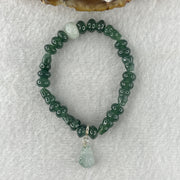 Natural Type A Blueish Green Jadeite Donut Shape Beads with Hulu Shape Charm with Icy Colorless Jadeite Hulu Charm Bracelet 11.79g 12cm 6.9mm 18 Beads Hulu 9.3 by 6.0mm 7 Pieces - Huangs Jadeite and Jewelry Pte Ltd