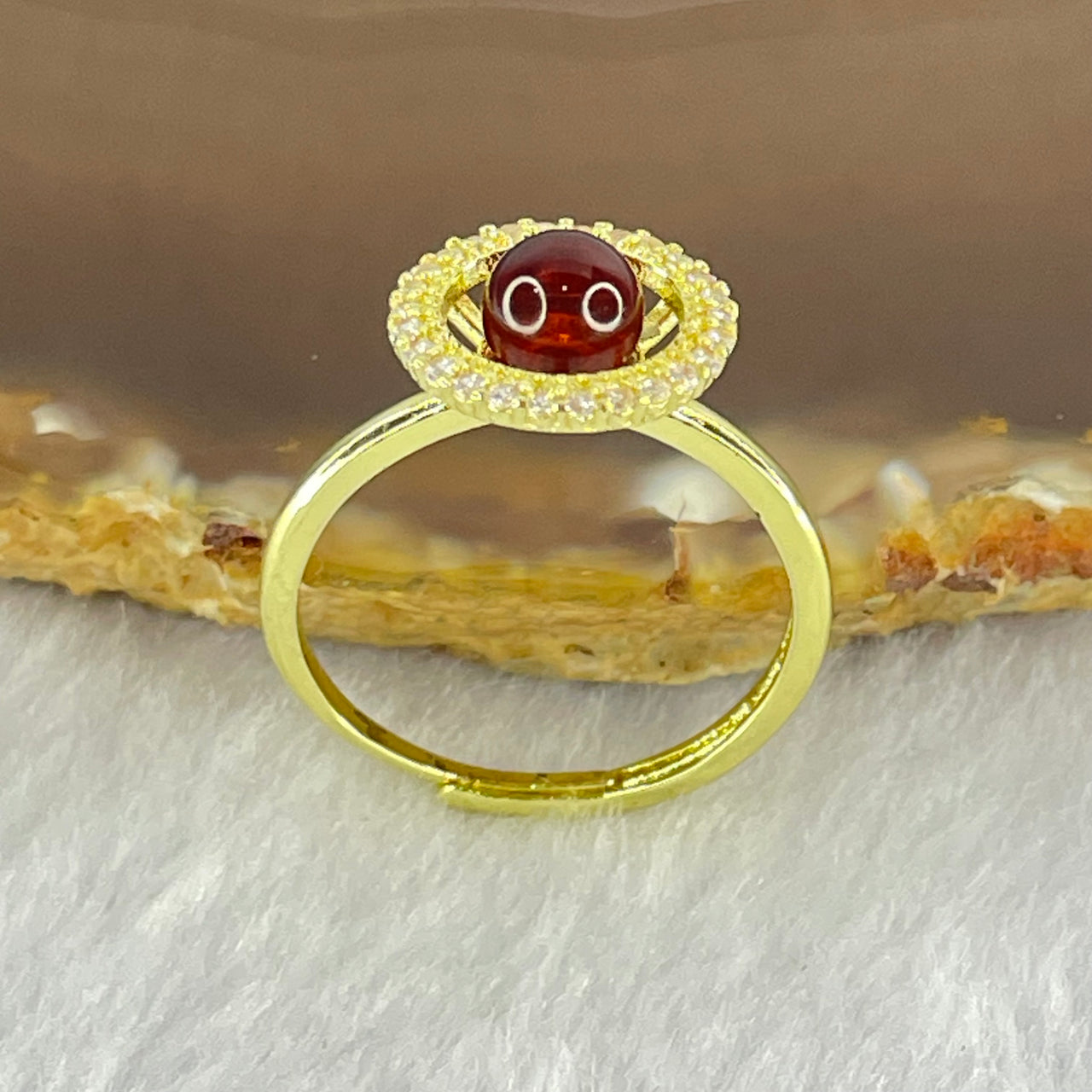 Natural Blood Red Amber in S925 Sliver Gold Color Ring (Adjustable Size) 2.43g 6.0mm - Huangs Jadeite and Jewelry Pte Ltd
