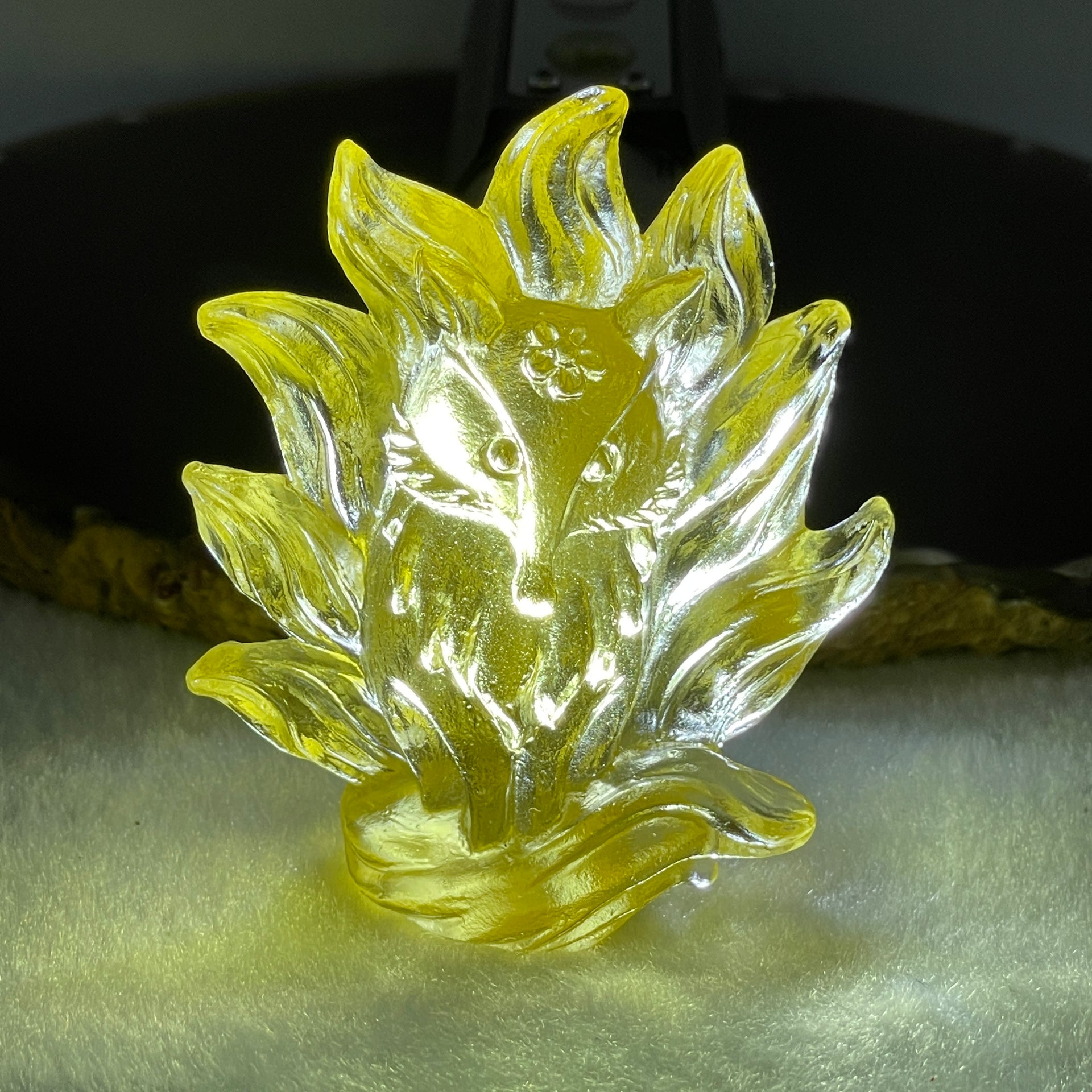 Liuli Yellow 9 Tail Fox Display 75.56g 54.0 by 26.3 by 64.0mm - Huangs Jadeite and Jewelry Pte Ltd