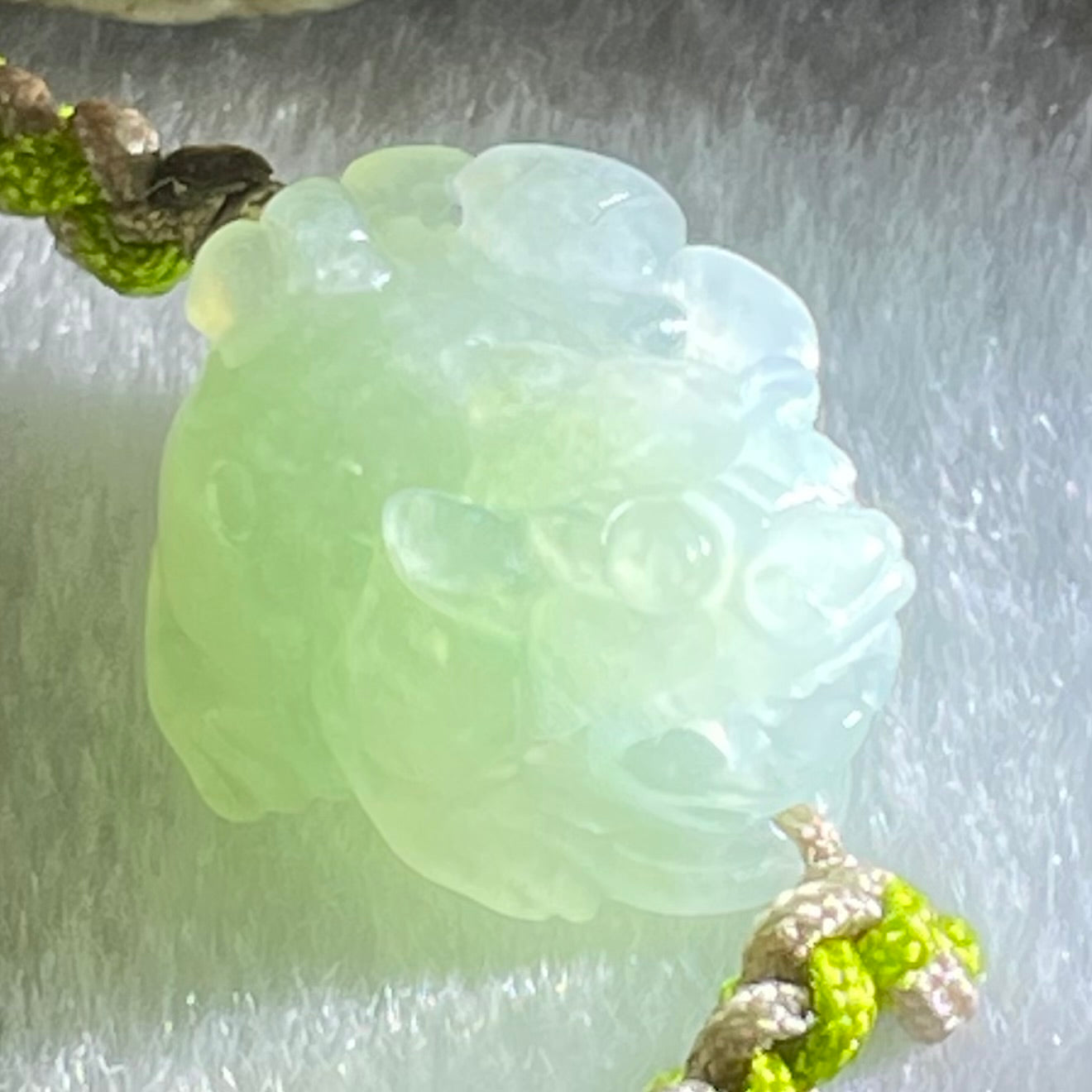 Type A Light Green Lavender Jadeite Male Pixiu String Bracelet 5.50g 16cm 16.3 by 13.9 by 10.1mm - Huangs Jadeite and Jewelry Pte Ltd