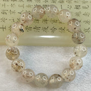 Transparent Colourless White with Brown Patches Sodium Feldspar Jade Bangle 水沫玉钠长石玉手链 50.63g 18cm 13.4mm 16 Beads - Huangs Jadeite and Jewelry Pte Ltd
