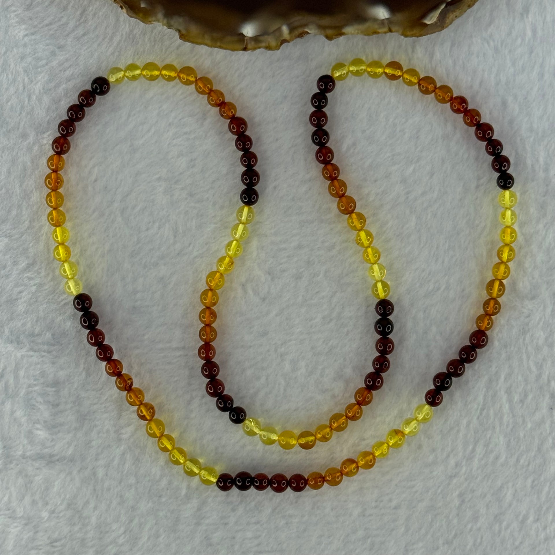 Natural Mixed Color Amber Beads Elastic Necklace 天然血珀项链 10.77g 36cm 7.4mm 52 Beads - Huangs Jadeite and Jewelry Pte Ltd