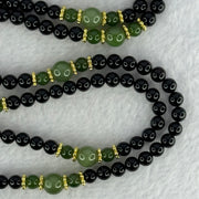 Natural Black Gold King Amber Beads with Crystals Necklace 天然黑金翁王琥珀项链 24.48g 76cm 8.0mm 6 Beads 5.9mm 154 Beads - Huangs Jadeite and Jewelry Pte Ltd
