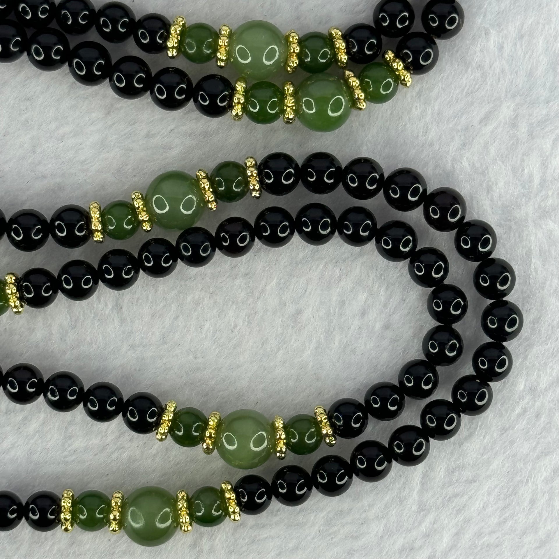 Natural Black Gold King Amber Beads with Crystals Necklace 天然黑金翁王琥珀项链 24.48g 76cm 8.0mm 6 Beads 5.9mm 154 Beads - Huangs Jadeite and Jewelry Pte Ltd